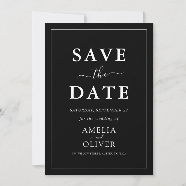 Reserve A Data Timeless Dark Black Modern Minimalist Wedding (Frente)