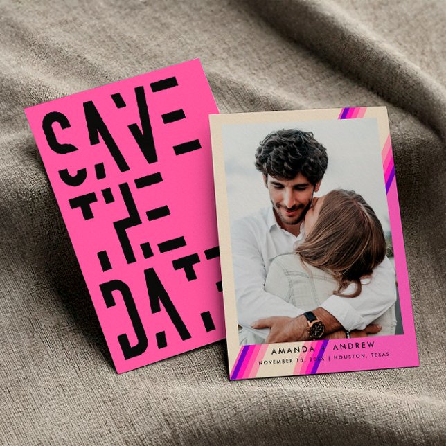 Reserve A Data Típico Rosa Quente 70s Típico Retroativo Stripes C (Front / Back)