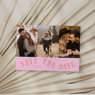 Reserve A Data Tipografia Curva Multi Foto Laranja Rosa