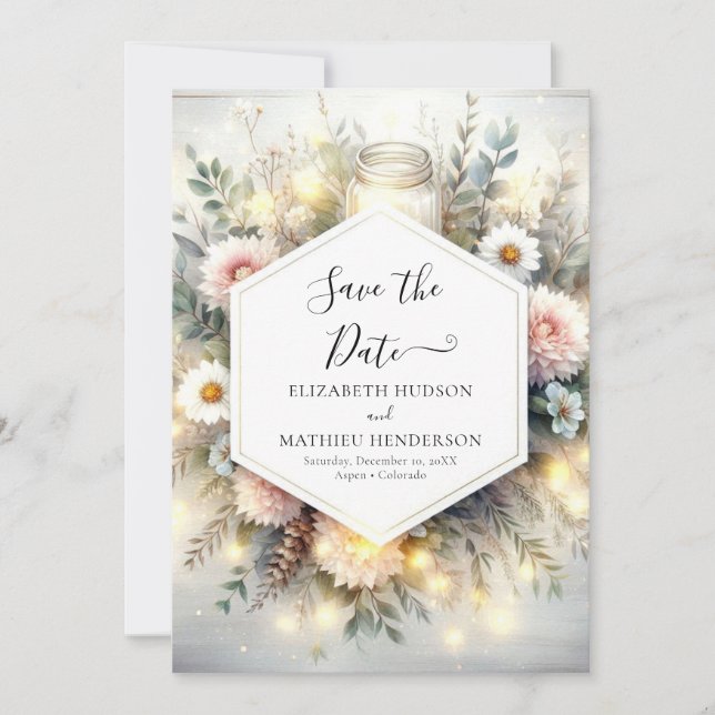 Reserve A Data Tipografia Editável Mason Jar Wedding (Frente)