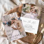 Reserve A Data Tipografia Elegante Salvar a Data da Foto Minimali<br><div class="desc">Cartões de Salvar a Data do Casamento que têm uma foto na frente e atrás. Os cartões de Salvar a Data contêm uma tipografia moderna de letra cursiva manuscrita que são elegantes,  simples e modernas para usar após a sua celebração de casamento minimalista simples.</div>