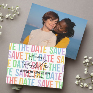 Reserve A Data Tipografia Moderna Arco-íris Cartas Casamento LGBT