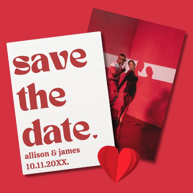 Reserve A Data Tipografia Vermelha Negra Foto Estética Moderna Ún (Red Save the Date Photo Unique Elegant Modern Aesthetic Minimalist)