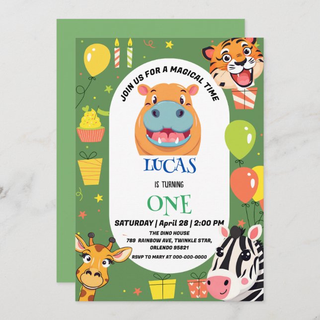 Reserve A Data Tiro divertido Zebra Hippo safari zoo Wilthday (Frente/Verso)