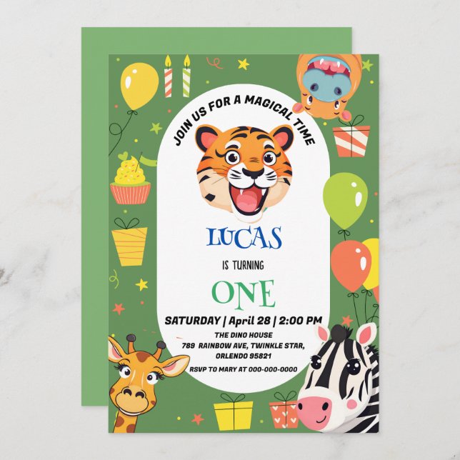 Reserve A Data Tiro divertido Zebra Hippo safari zoo Wilthday (Frente/Verso)