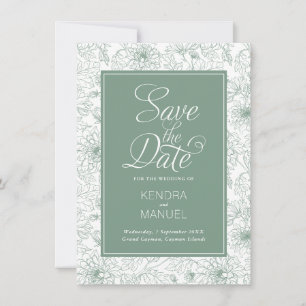 Reserve A Data Toalete Floral Moderno Verde Sage Casamento