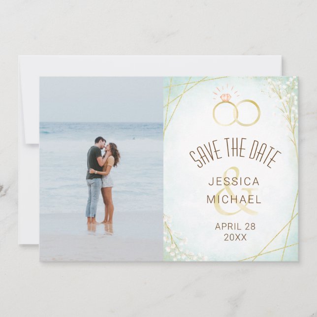 Reserve A Data Toques de aquarela moderna Twigs Teal Foto Geométr (Frente)