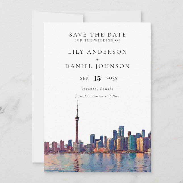 Reserve A Data Toronto Skyline Watercolor Destination Wedding (Frente)