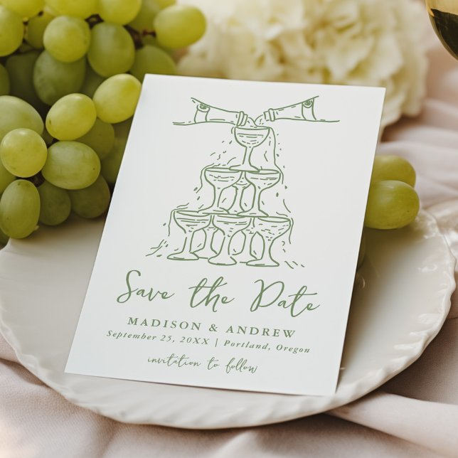 Reserve A Data Torre de Champanhe Caprichosa Casamento Verde (Criador carregado)
