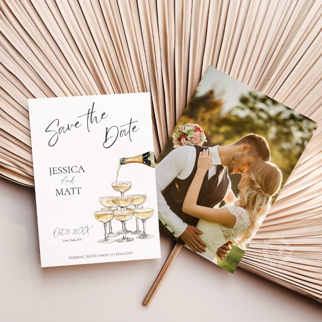 Reserve A Data Torre de Champanhe Elegante para Salvar a Data com (Criador carregado)