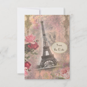 Reserve A Data Torre Eiffel e Rosas Shabby Chic para Salvar a Dat