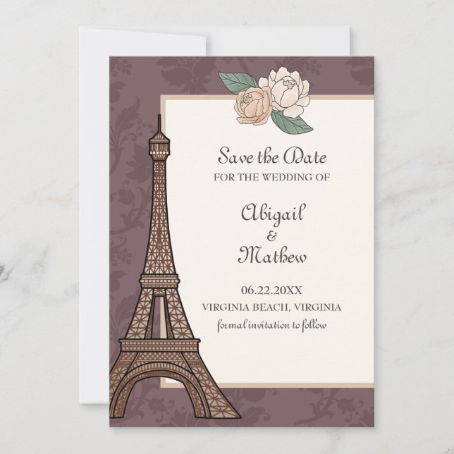 Reserve A Data Torre Eiffel Paris Floral Damask Mued Purple (Frente)