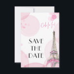 Reserve A Data Torre Eiffel Rosa Paris Sweet 16<br><div class="desc">Personalize este elegante tema Paris Salvou o cartão de data para o seu próprio evento. A carta apresenta uma ilustração aquosa da Torre Eiffel em ambos os lados e é decorada com um boque rosa e a frase parisiense "ooh la!". O texto na frente simplesmente diz "Salvar a Data" e...</div>