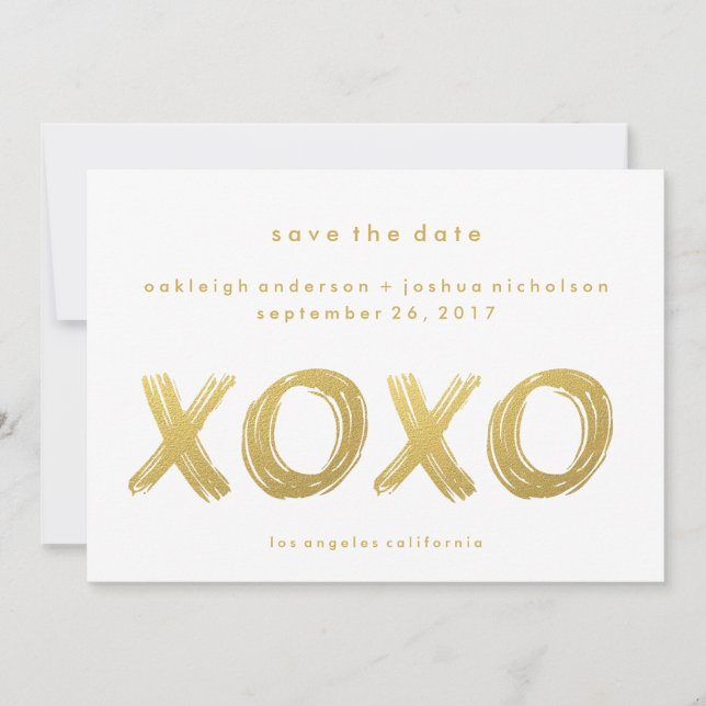 Reserve A Data Traço de Pincel Dourado Chic | XOXO Simples Salvar (Frente)