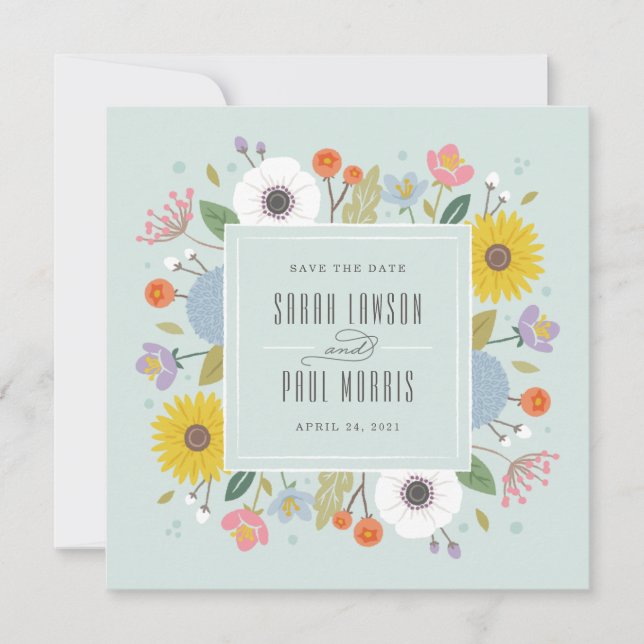 Reserve A Data Trellis Floral Quadro Save the Date - Verde Menta (Frente)