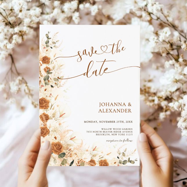 Reserve A Data Trendy Boho Terracotta Floral Código QR Casamento (Criador carregado)