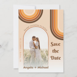 Reserve A Data Trendy Groovy do Arco-Íris Retro Arranque Foto Boh