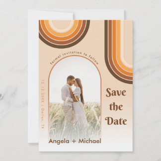 Reserve A Data Trendy Groovy do Arco-Íris Retro Arranque Foto Boh