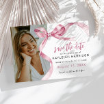 Reserve A Data Trendy Pink Bow Photo Graduation<br><div class="desc">Elevate your graduation celebration with our chic and trendy graduation save the date cards. Sporting a sophisticated watercolor pink ribbon tied into a bow, and your favorite photo, these invites eloquently merge style and elegance. Our easy-on-the-fingers personalization feature makes it a joy to invite your loved ones. Plus, digital download...</div>