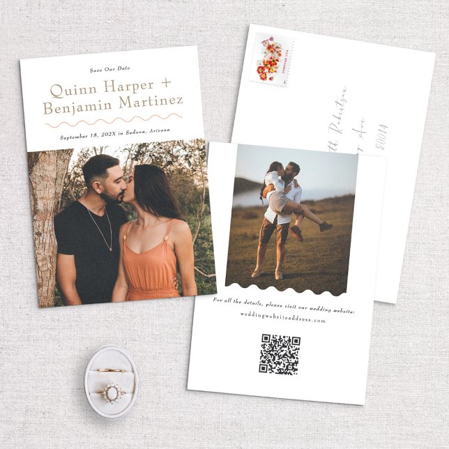 Reserve A Data Trendy Wave Photo Save the Date Card (Criador carregado)