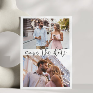 Reserve A Data Três 3 Foto Minimalista Script Casamento Elegante