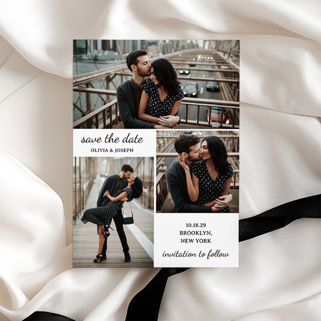 Reserve A Data Três Fotos e Casamento de Roteiro Moderno (Criador carregado)
