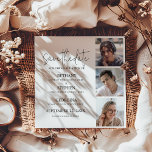 Reserve A Data Triple Celebration 3 Photo Graduation<br><div class="desc">Triple up the graduates celebrations with a triple graduation save the date announcement! These modern 3 photo graduation party save the date cards feature,  3 of your favorite photos,  the graduates names,  class of,  and high school name.</div>