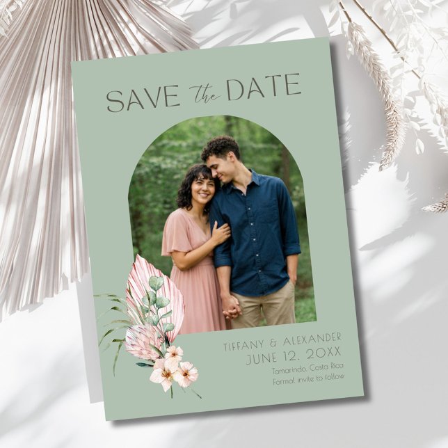 Reserve A Data Tropical Beach Arch Photo Destination Wedding  (Elegant Beach Tropical Photo Wedding Save The Date)