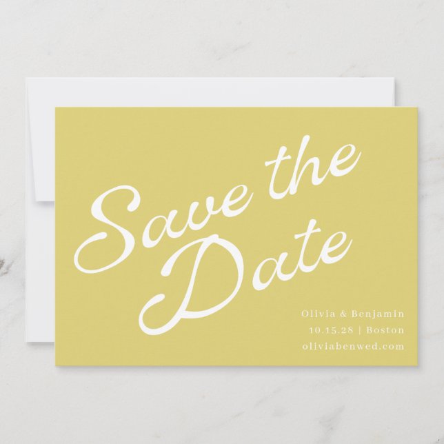 Reserve A Data Tropical Chartreuse Yellow Retro Script Wedding (Frente)
