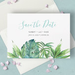 Reserve A Data Tropical Chic Aquarela Folhagem Salve a Data<br><div class="desc">Anuncie seu noivado com meus convites de save the date boho chic tropical com Save the Date em um estilo de tipografia de roteiro da moda que evoca a aparência de letras à mão. Este cartão simples apresenta uma réplica da minha pintura original à mão de aquarela de folhas verdes...</div>