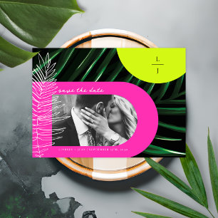 Reserve A Data Tropical Palm Neon Arches Monograma Salvar Data