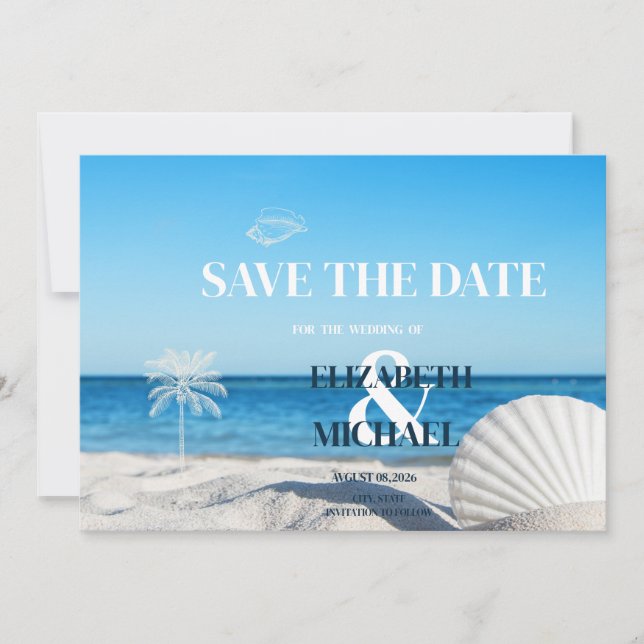 Reserve A Data Tropical Wedding Ocean Beach Save The Date (Frente)