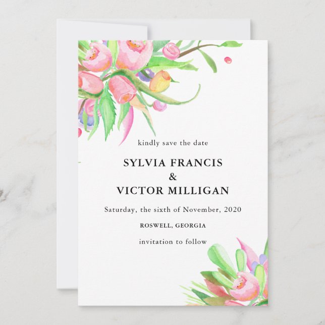 Reserve A Data Tulipas de Aquarela Salvem a Data (Frente)