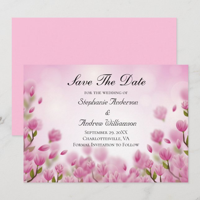 Reserve A Data Tulipas Rosa Flores Floral Casamento  (Frente/Verso)