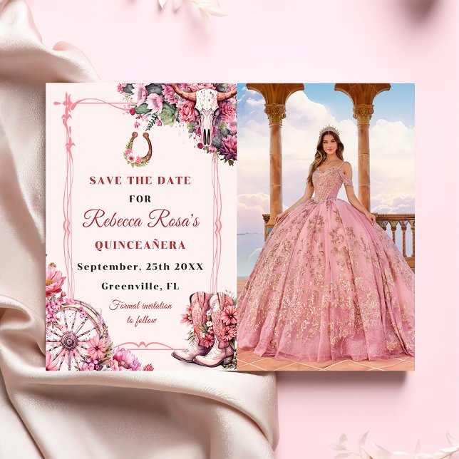Reserve A Data Turco Rosa Boho Ocidental Charra Tema Quinceanera (Criador carregado)