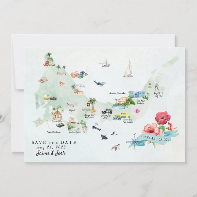 Reserve A Data Turks & Caicos | Mapa de Itinerário de Casamento d (Frente)
