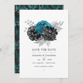 Reserve A Data Turquesa - Casamento Floral Preto e Prata
