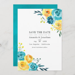 Reserve A Data Turquesa e Casamento Floral Amarelo