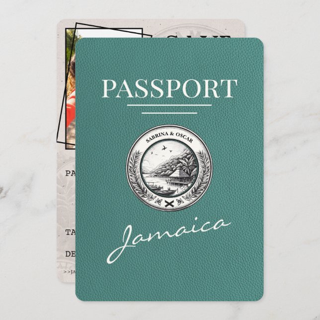 Reserve A Data Turquesa Jamaica Passaporte Salvar Data (Frente/Verso)