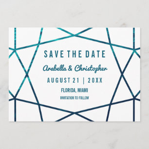 Reserve A Data Turquesa Ondas Geométricas Salva a Data