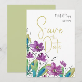 Reserve A Data Turquesa Roxo Artista Flores Selvagens