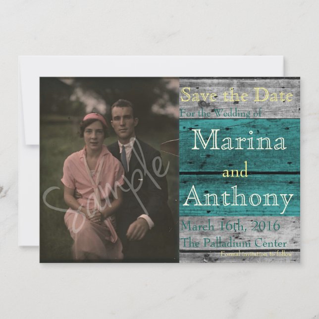 Reserve A Data Turquesa Rustic Splash Salvar Data Nº 1 (Frente)