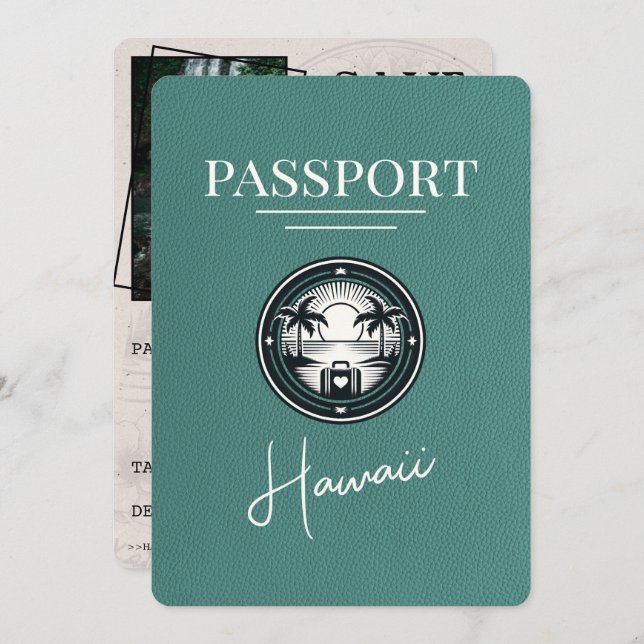 Reserve A Data Turquoise Hawaii Passaporte Salvar Data (Frente/Verso)