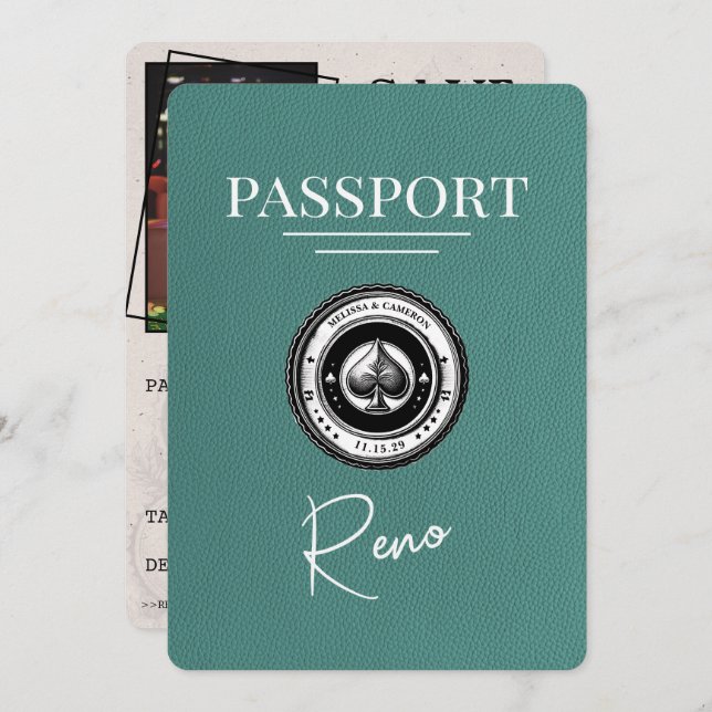 Reserve A Data Turquoise Reno Passaporte Salvar Data (Frente/Verso)