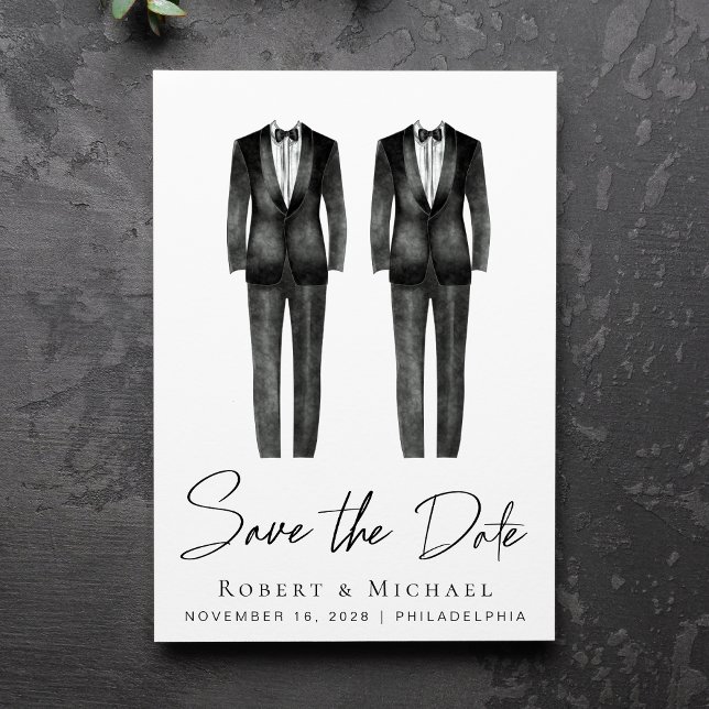 Reserve A Data Tuxedo de casamento gay elegante em aquarela (Criador carregado)