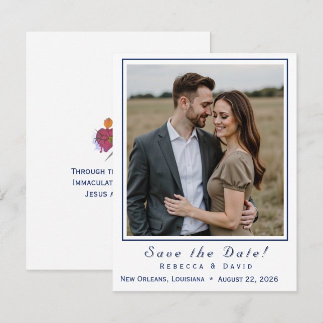 Reserve A Data Two Hearts Catholic Flat Save The Date Card (Frente/Verso)