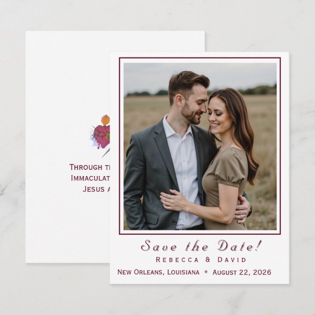 Reserve A Data Two Hearts Catholic Flat Save The Date Card (Frente/Verso)
