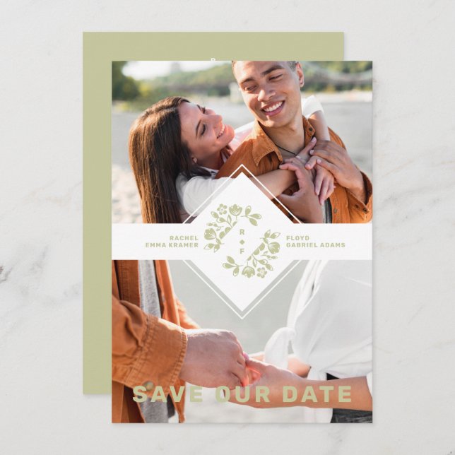 Reserve A Data Two Photos Minimalist Floral Collage Wedding (Frente/Verso)