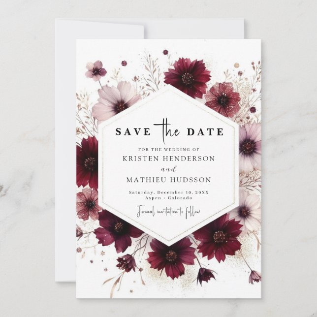 Reserve A Data Typografia Casamento Romântico Burgundy (Frente)