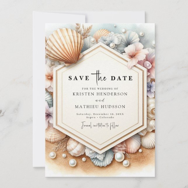 Reserve A Data Typografia Elegante Casamento de Praia (Frente)